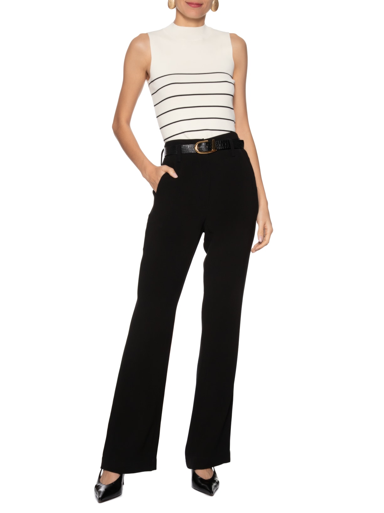 Blusa Feminina Gola Alta Em Tricot Off White '2Essential