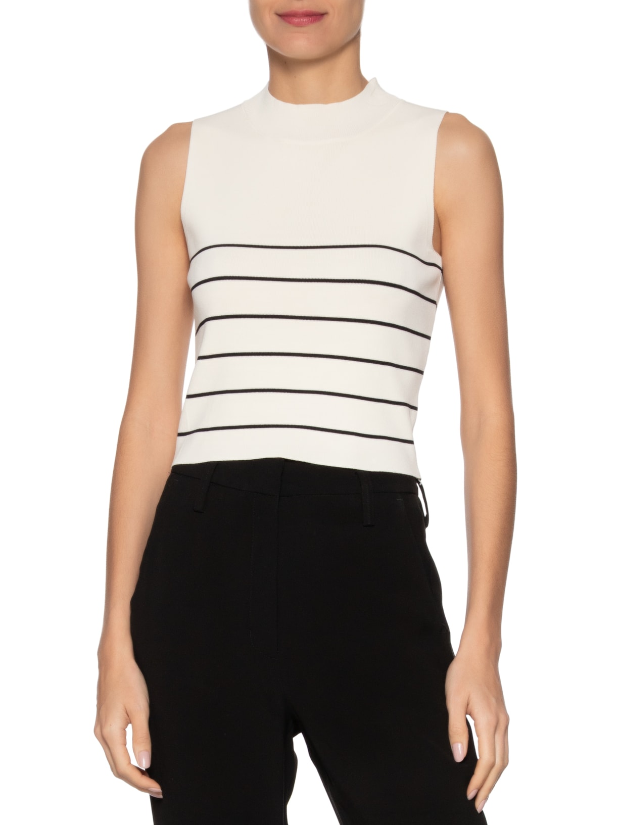 Blusa Feminina Gola Alta Em Tricot Off White '2Essential