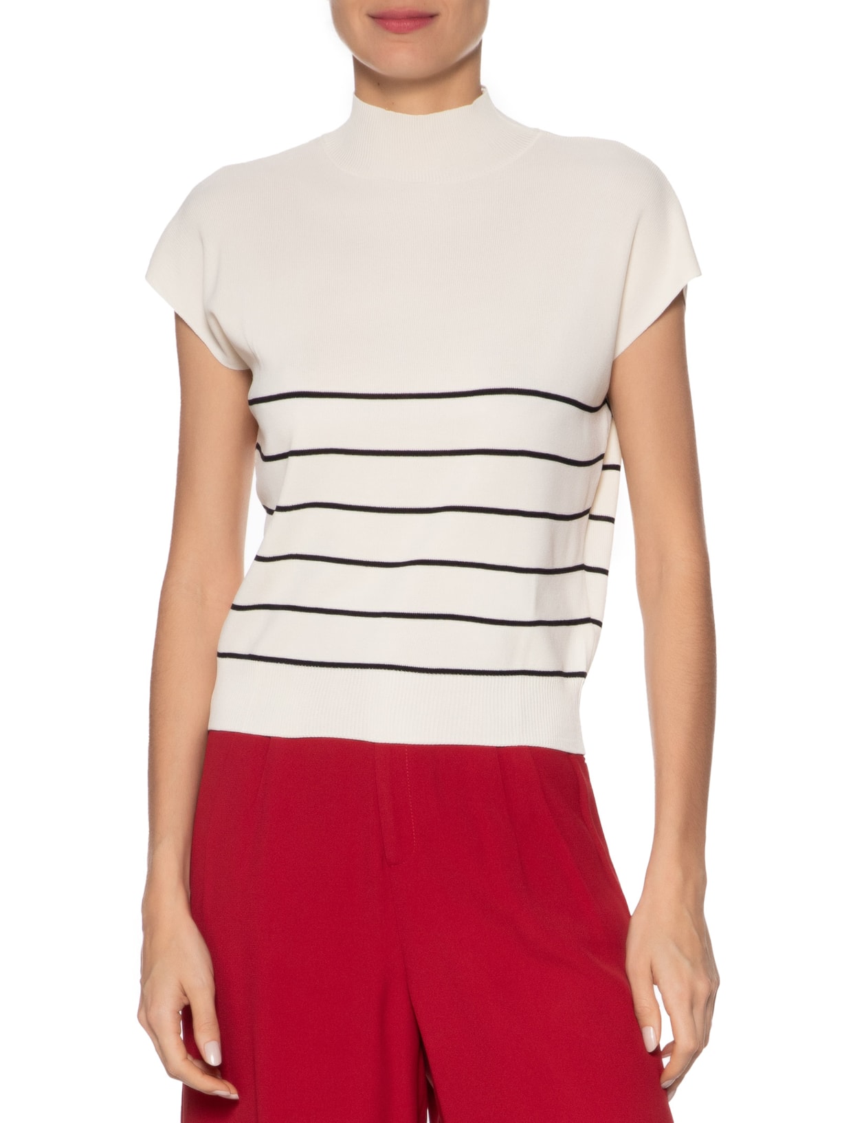 Blusa Feminina Gola Alta Em Tricot Off White '2Essential