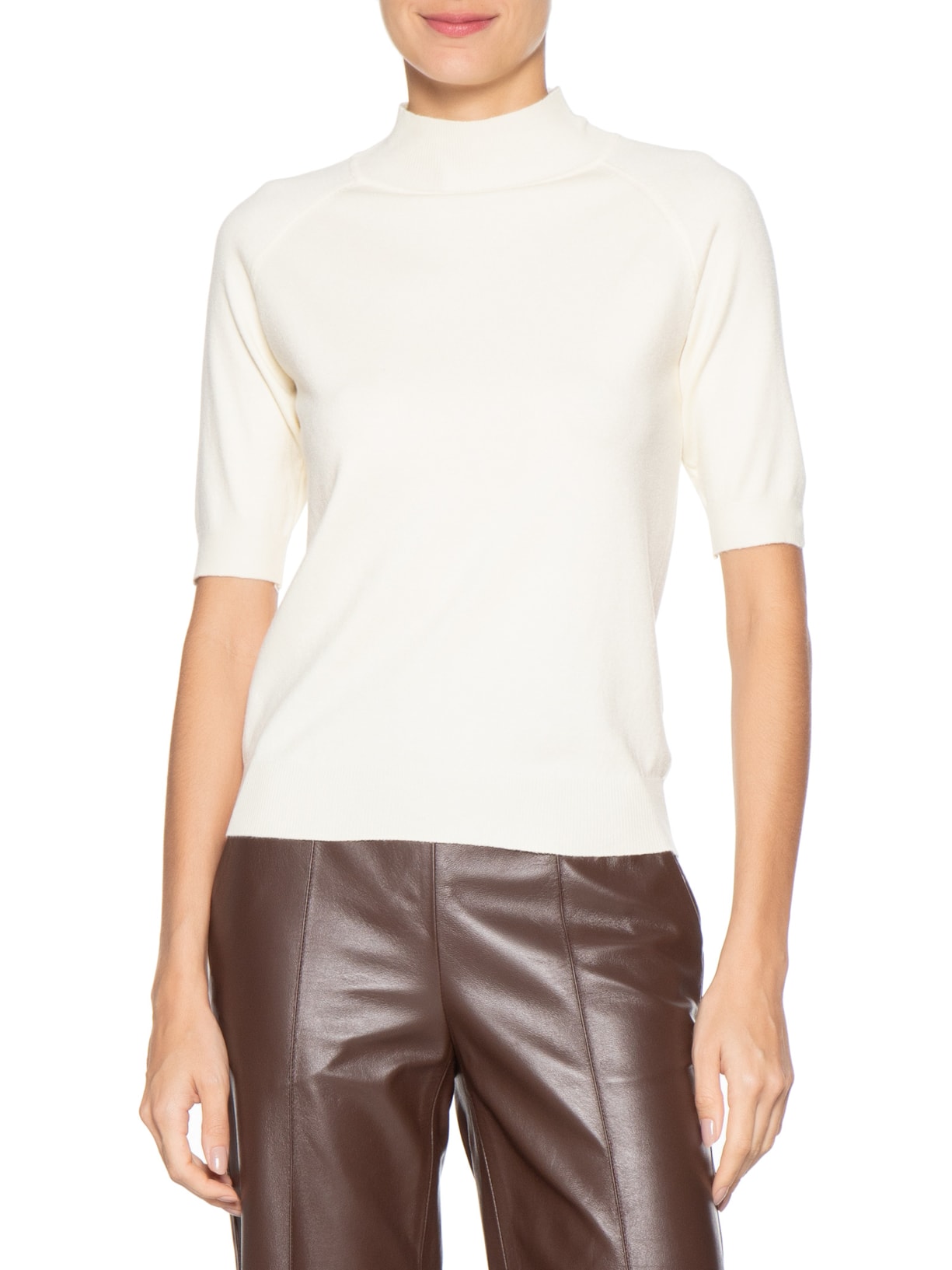 Blusa Feminina Gola Alta Em Tricot Off White '2Essential