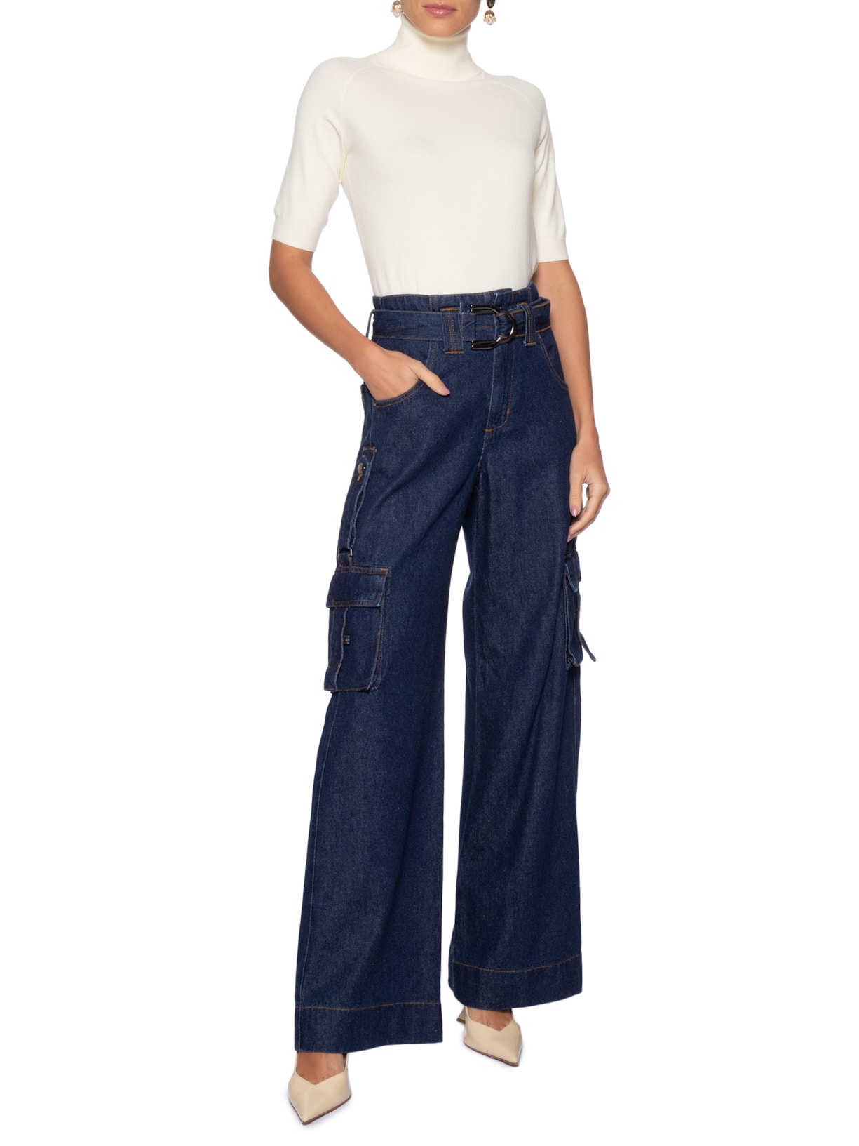 Blusa Feminina Gola Alta Em Tricot Off White '2Essential