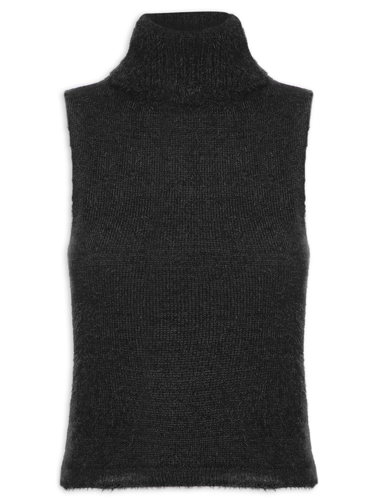 Blusa Feminina Gola Alta Em Tricot - Preto