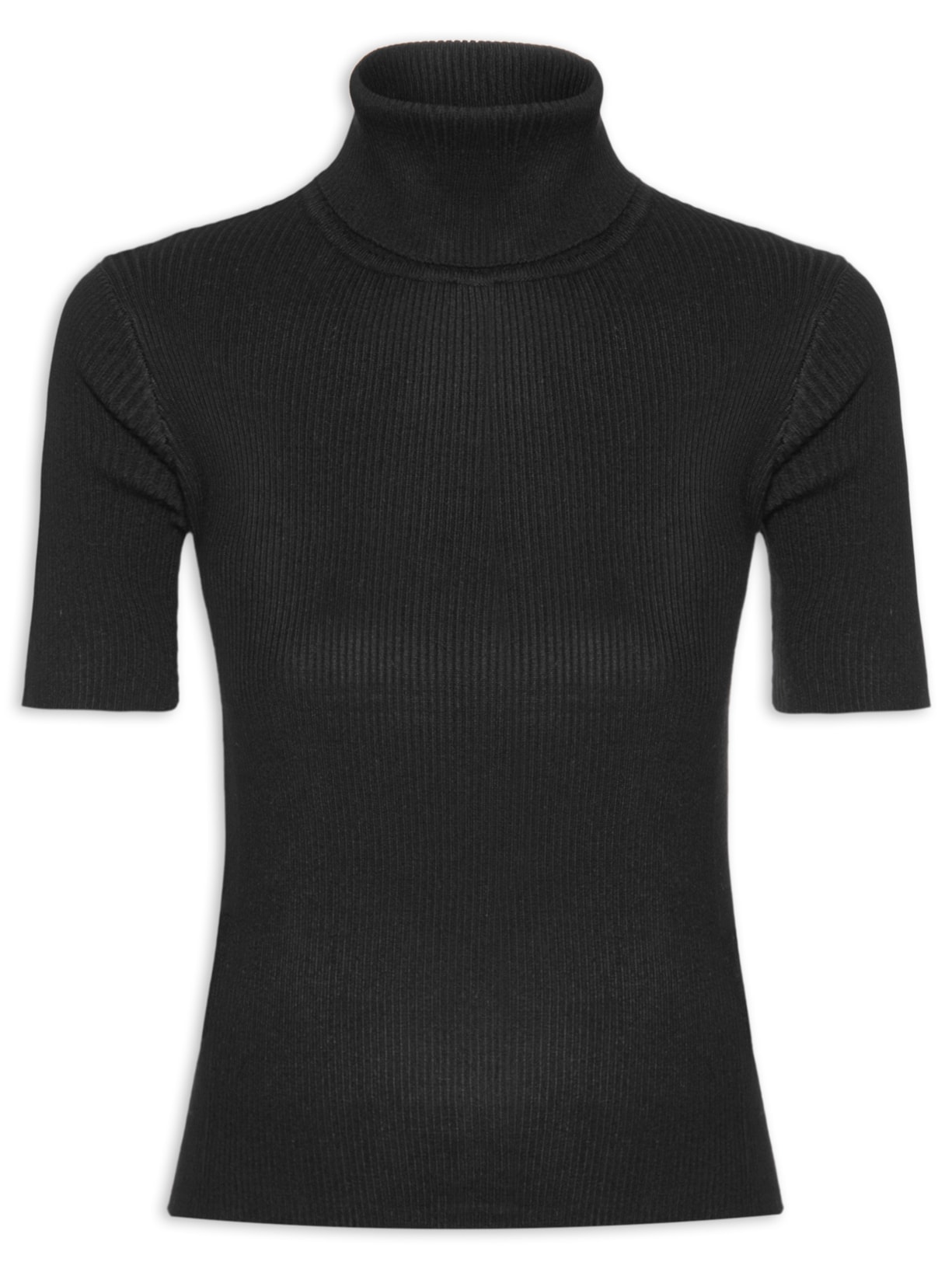 Blusa Feminina Gola Alta em Tricot Preto '2Essential