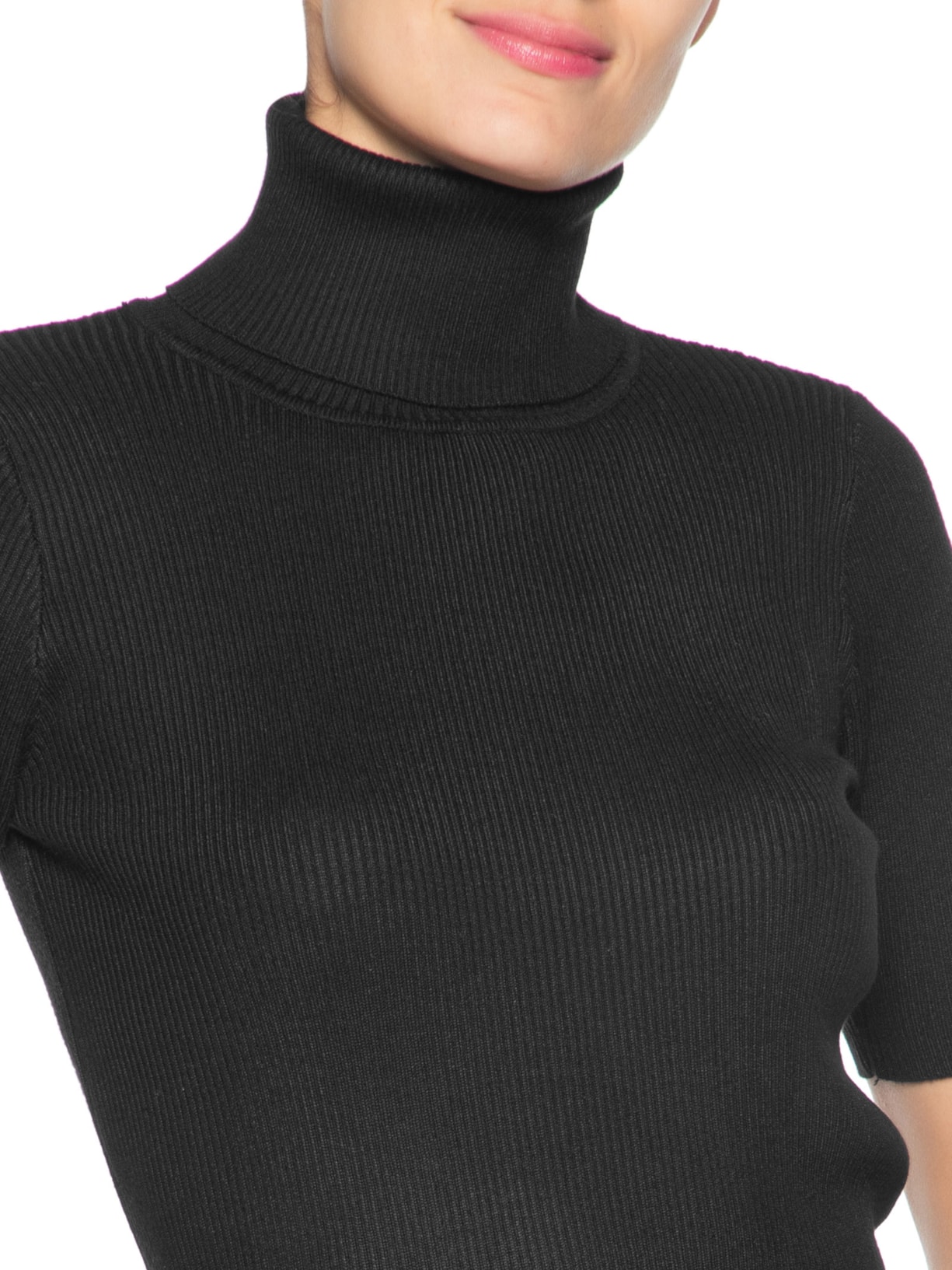 Blusa Feminina Gola Alta em Tricot Preto '2Essential