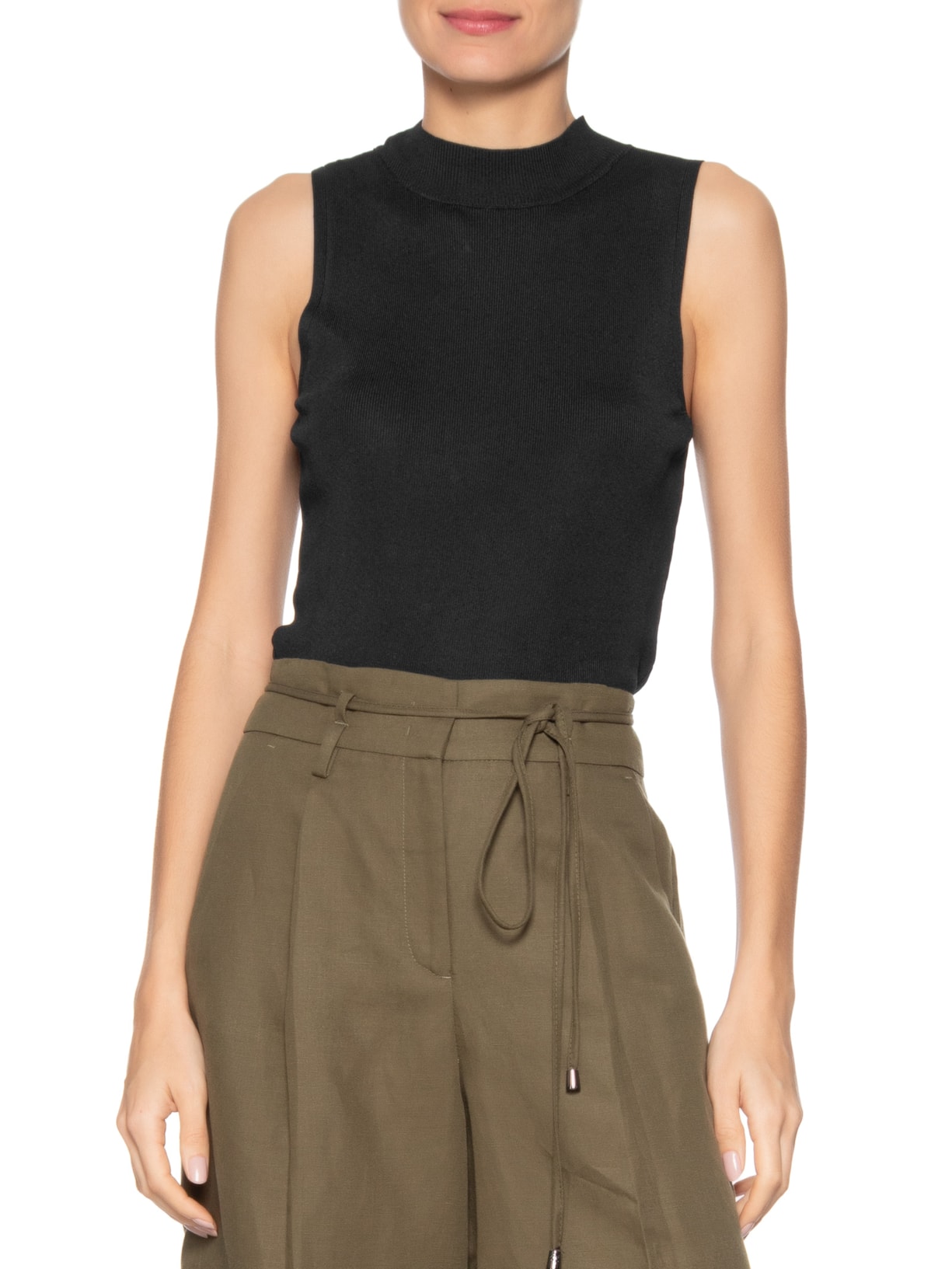 Blusa Feminina Gola Alta Em Tricot Preto '2Essential