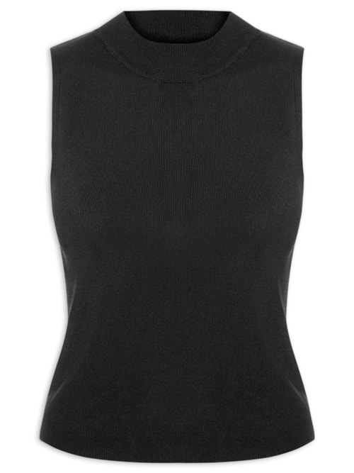Blusa Feminina Gola Alta Em Tricot - Preto