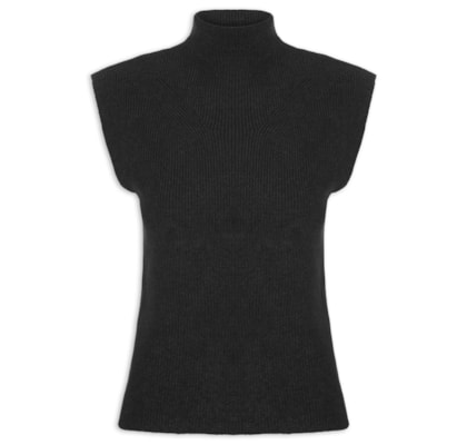 Blusa Feminina Gola Alta Em Tricot - Preto