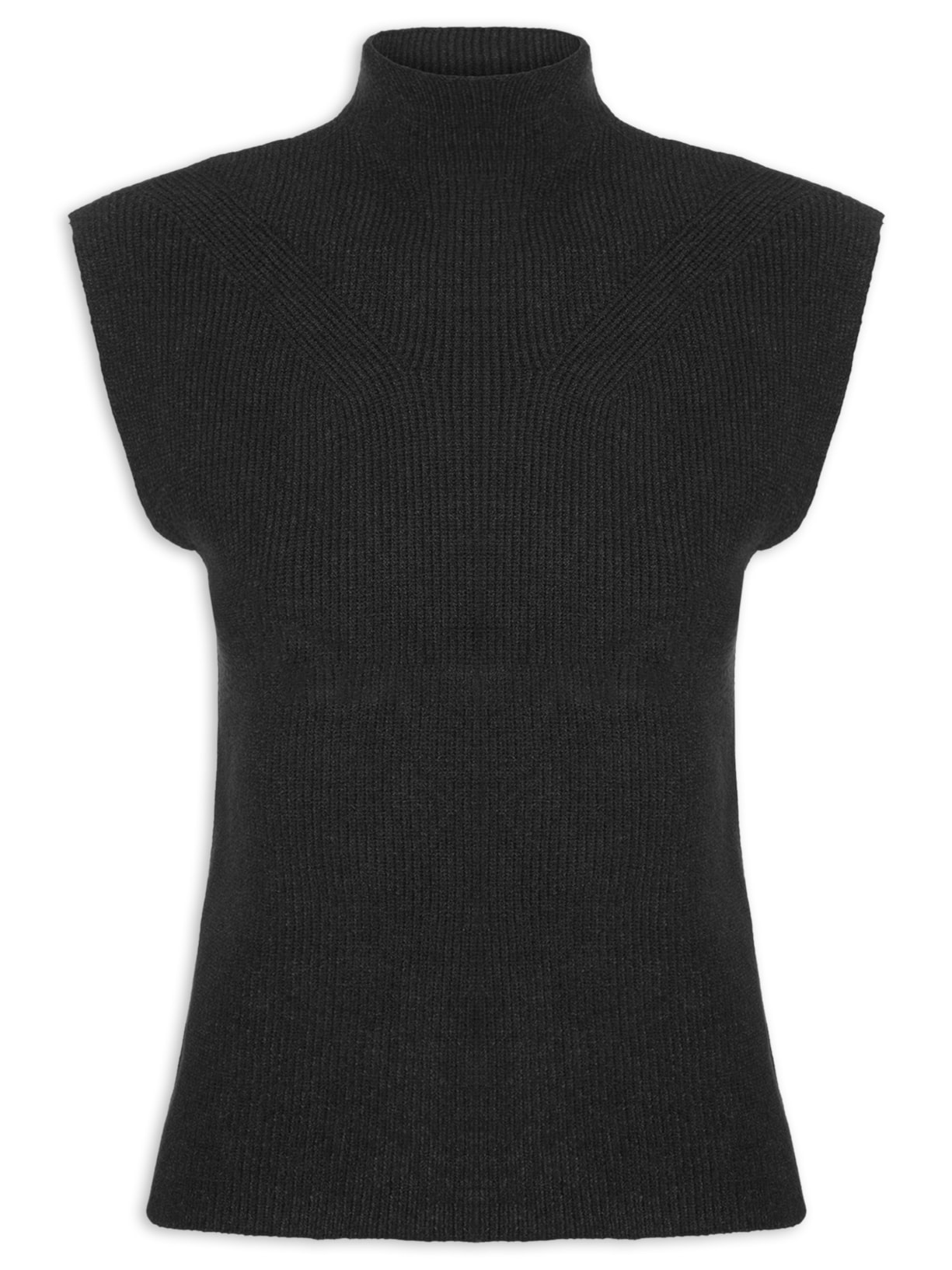 Blusa Feminina Gola Alta Em Tricot - Preto