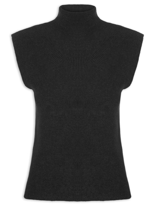 Blusa Feminina Gola Alta Em Tricot - Preto