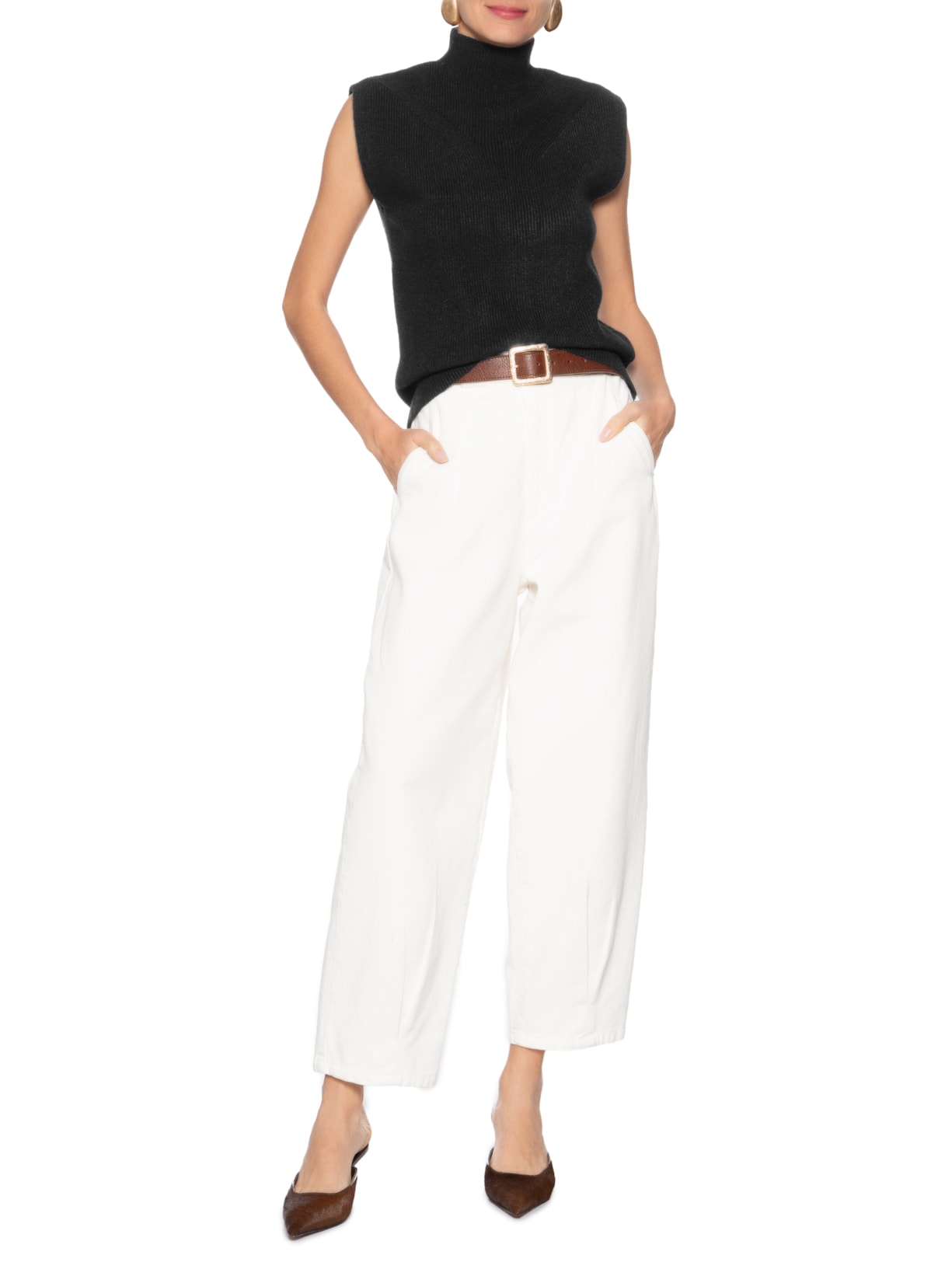 Blusa Feminina Gola Alta Em Tricot Preto '2Essential