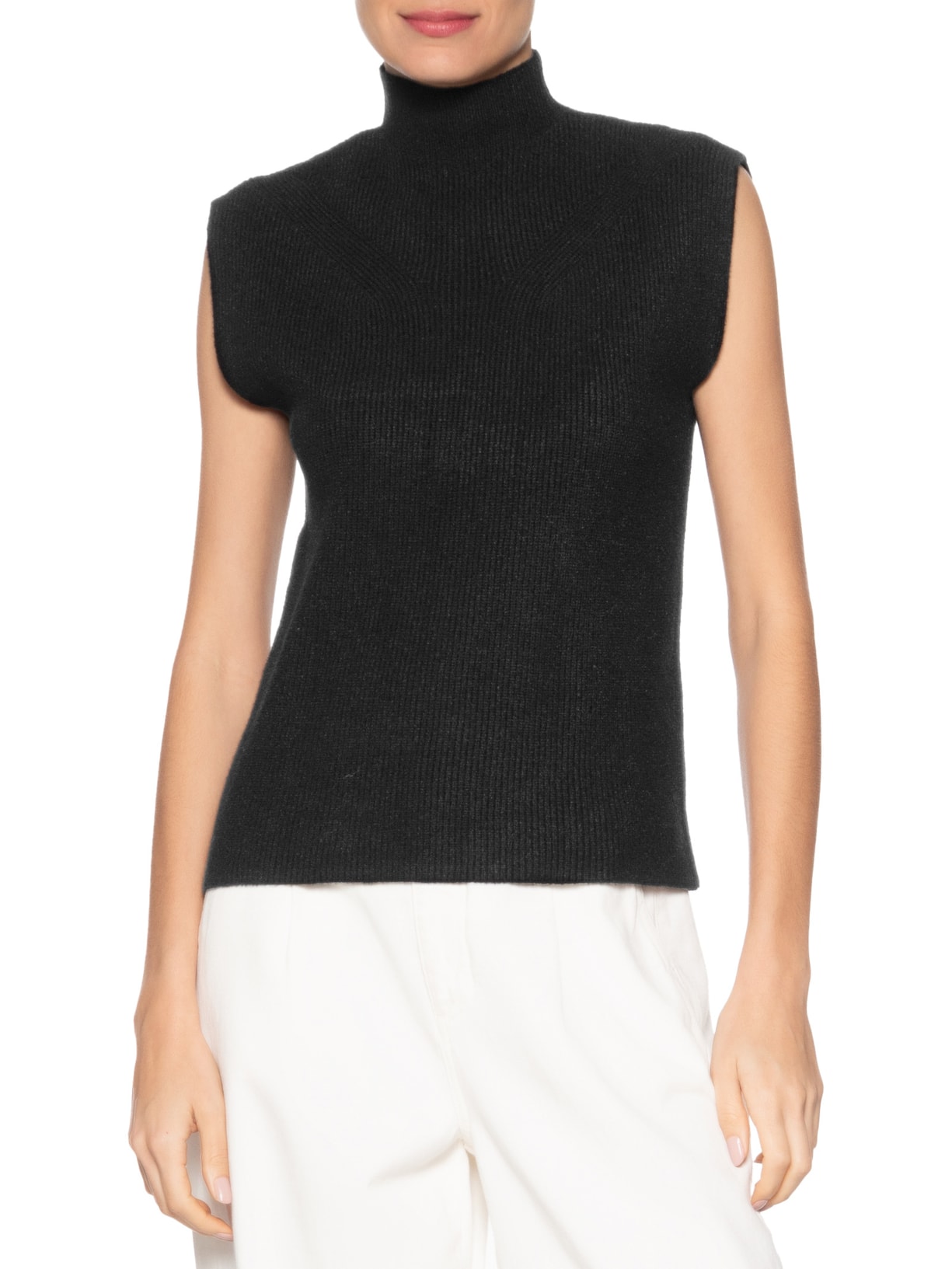 Blusa Feminina Gola Alta Em Tricot Preto '2Essential