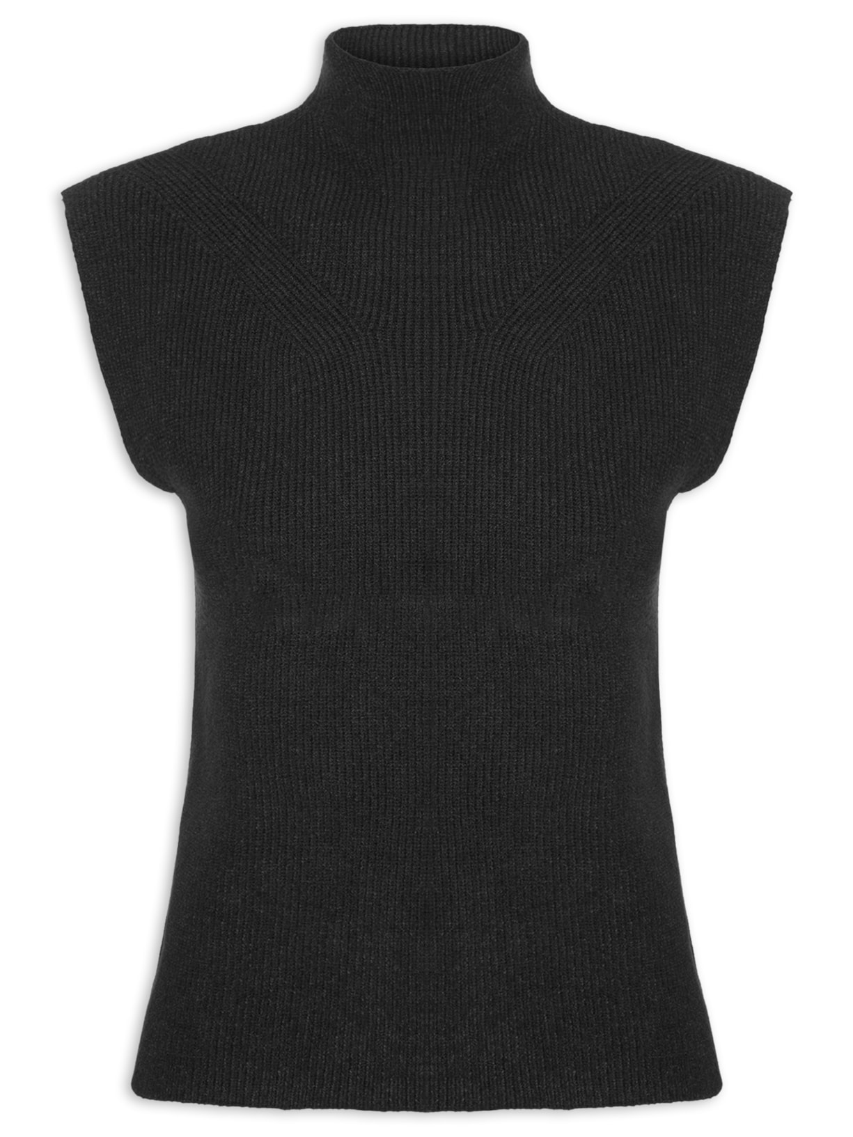 Blusa Feminina Gola Alta Em Tricot - Preto