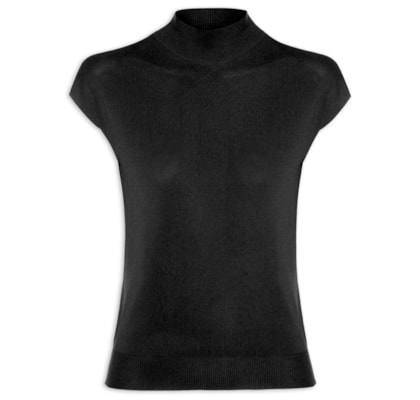 Blusa Feminina Gola Alta Em Tricot - Preto