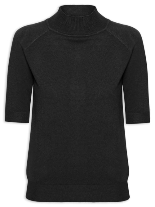 Blusa Feminina Gola Alta Em Tricot - Preto