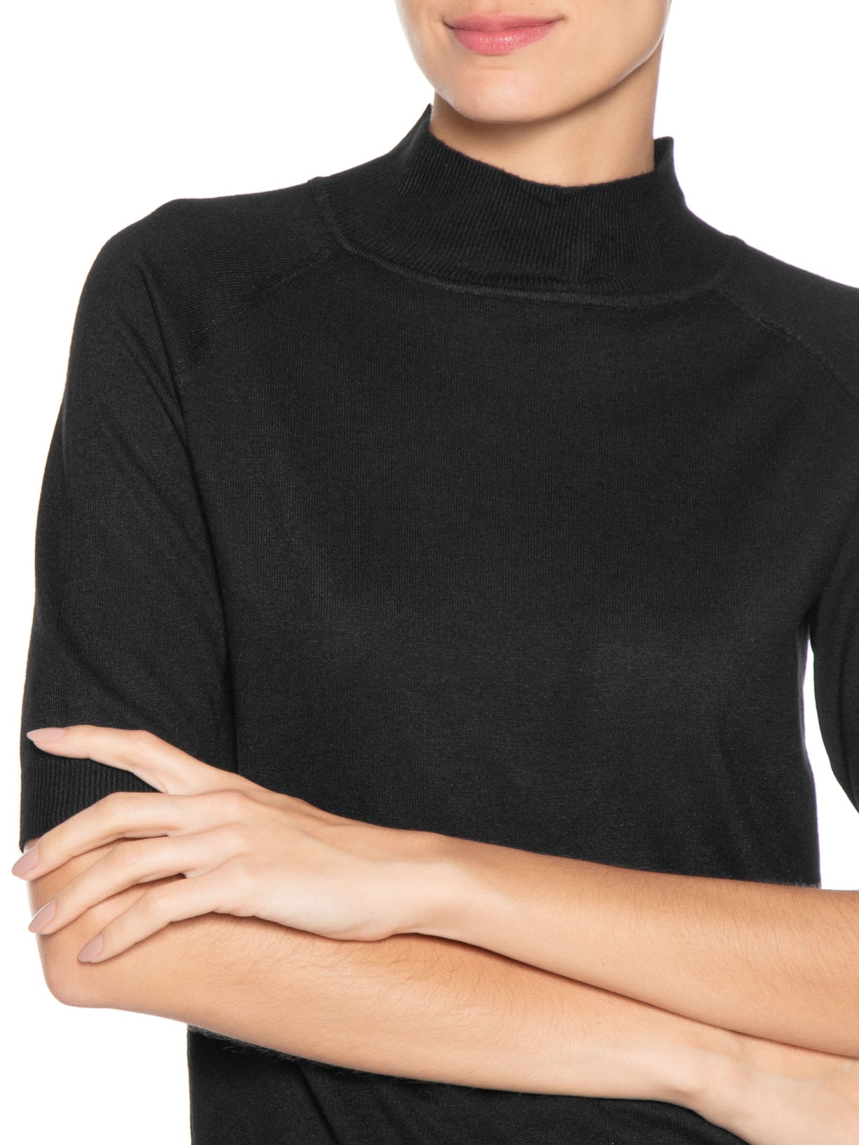 Blusa Feminina Gola Alta Em Tricot Preto '2Essential