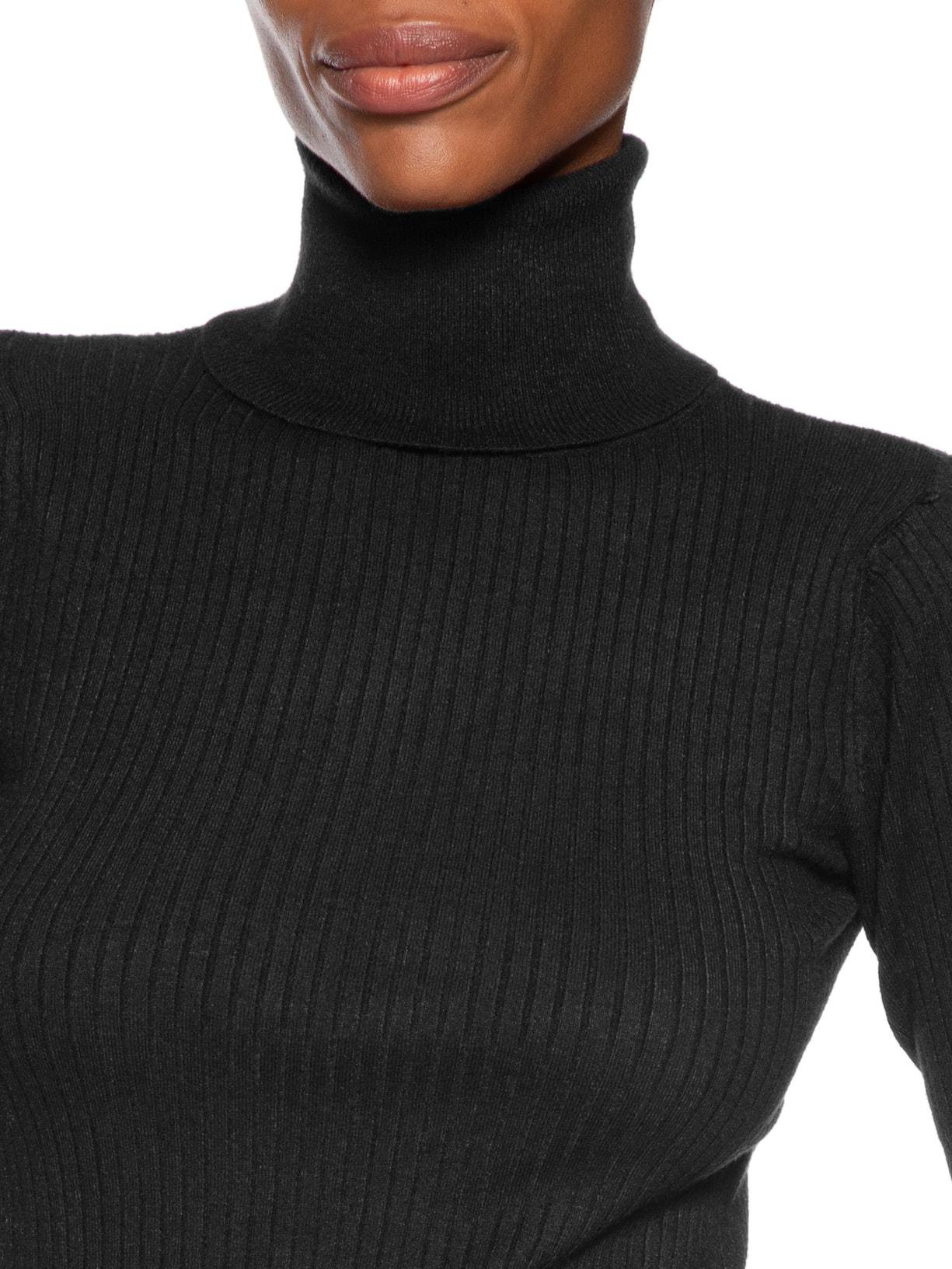 Blusa Feminina Gola Alta Em Tricot Preto '2Essential