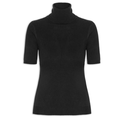 Blusa Feminina Gola Alta Em Tricot - Preto