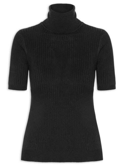 Blusa Feminina Gola Alta Em Tricot - Preto