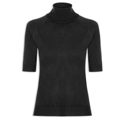 Blusa Feminina Gola Alta Em Tricot - Preto