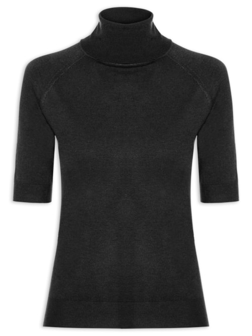 Blusa Feminina Gola Alta Em Tricot - Preto