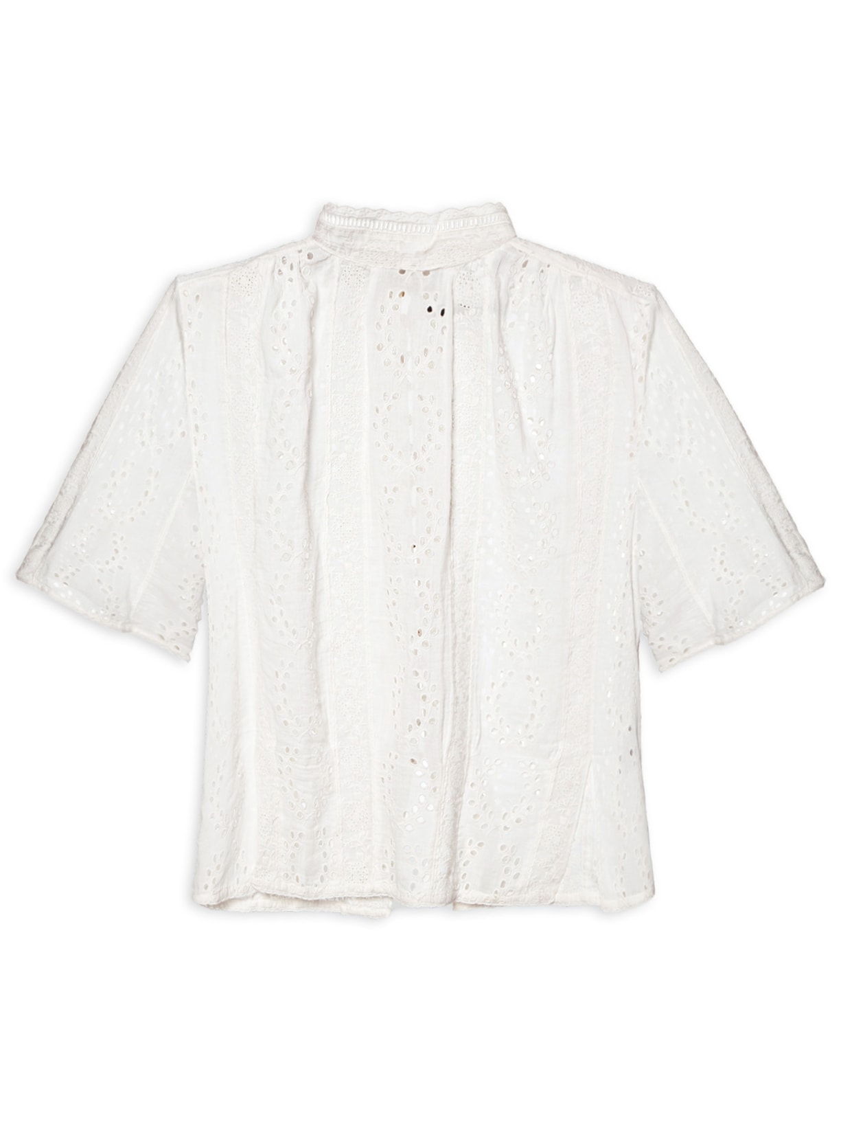 Blusa Feminina Gola Alta Manga Curta - Branco