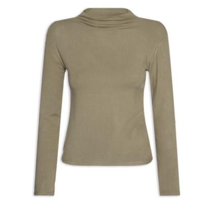 Blusa Feminina Gola Alta Manga Longa - Bege