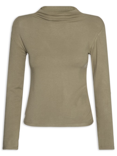 Blusa Feminina Gola Alta Manga Longa - Bege