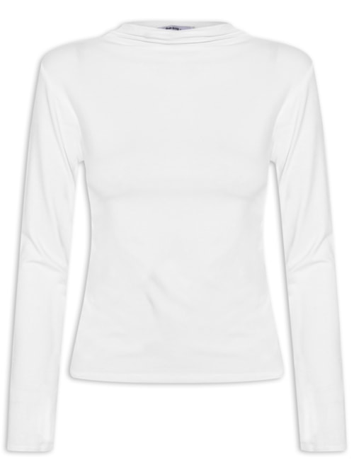 Blusa Feminina Gola Alta Manga Longa - Branco