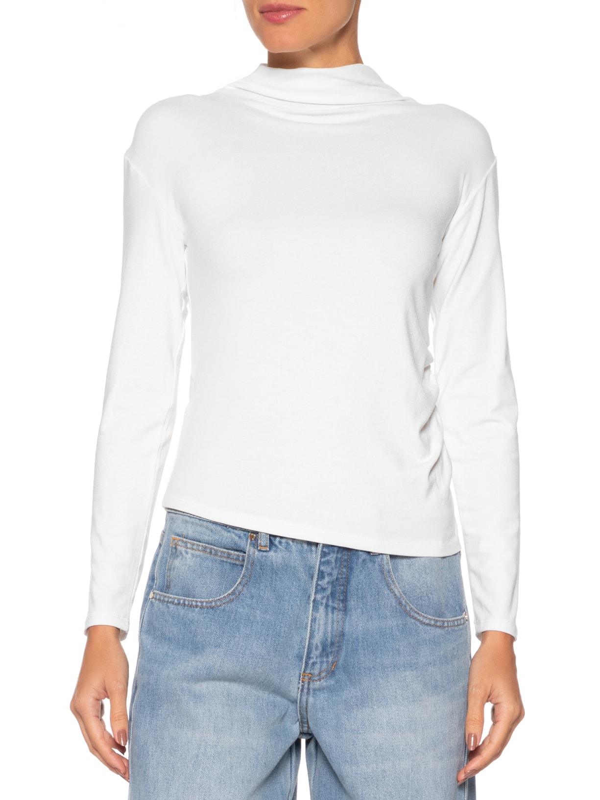 Blusa Feminina Gola Alta Manga Longa Branco Basiq