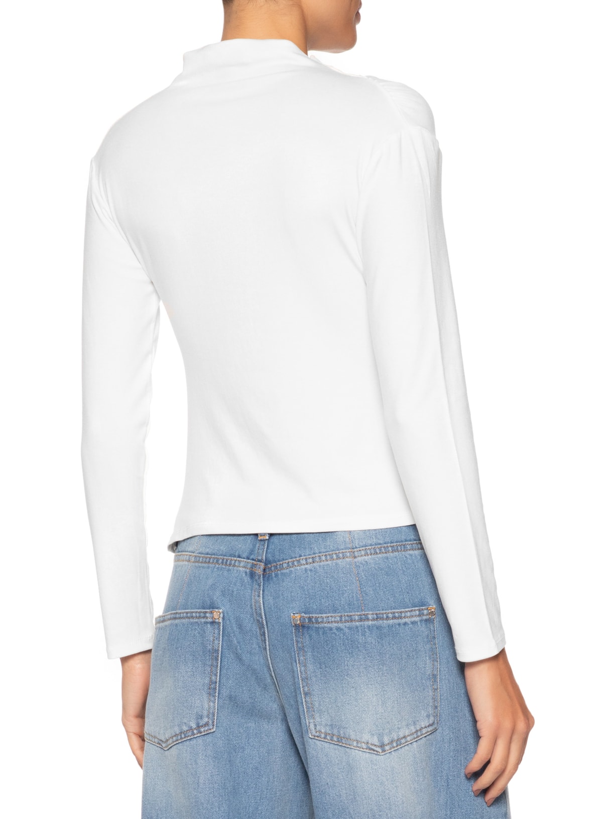 Blusa Feminina Gola Alta Manga Longa Branco Basiq