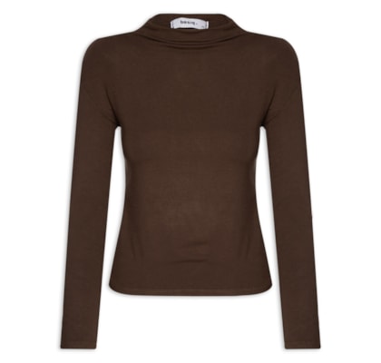 Blusa Feminina Gola Alta Manga Longa - Marrom