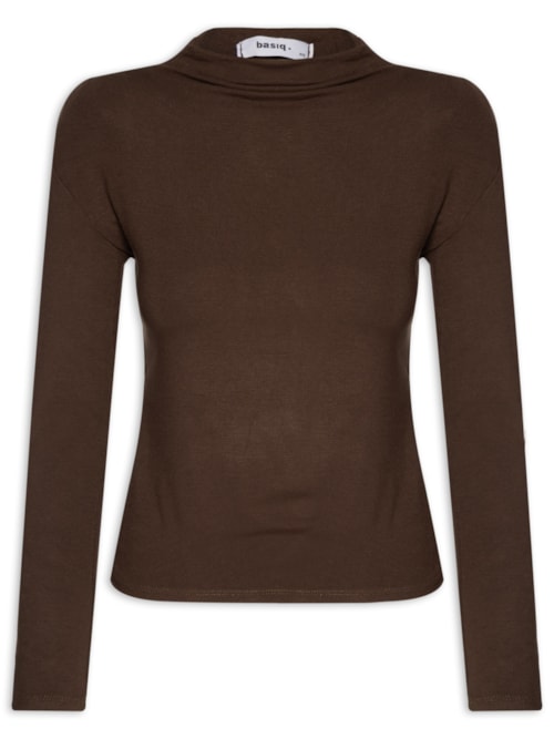 Blusa Feminina Gola Alta Manga Longa - Marrom