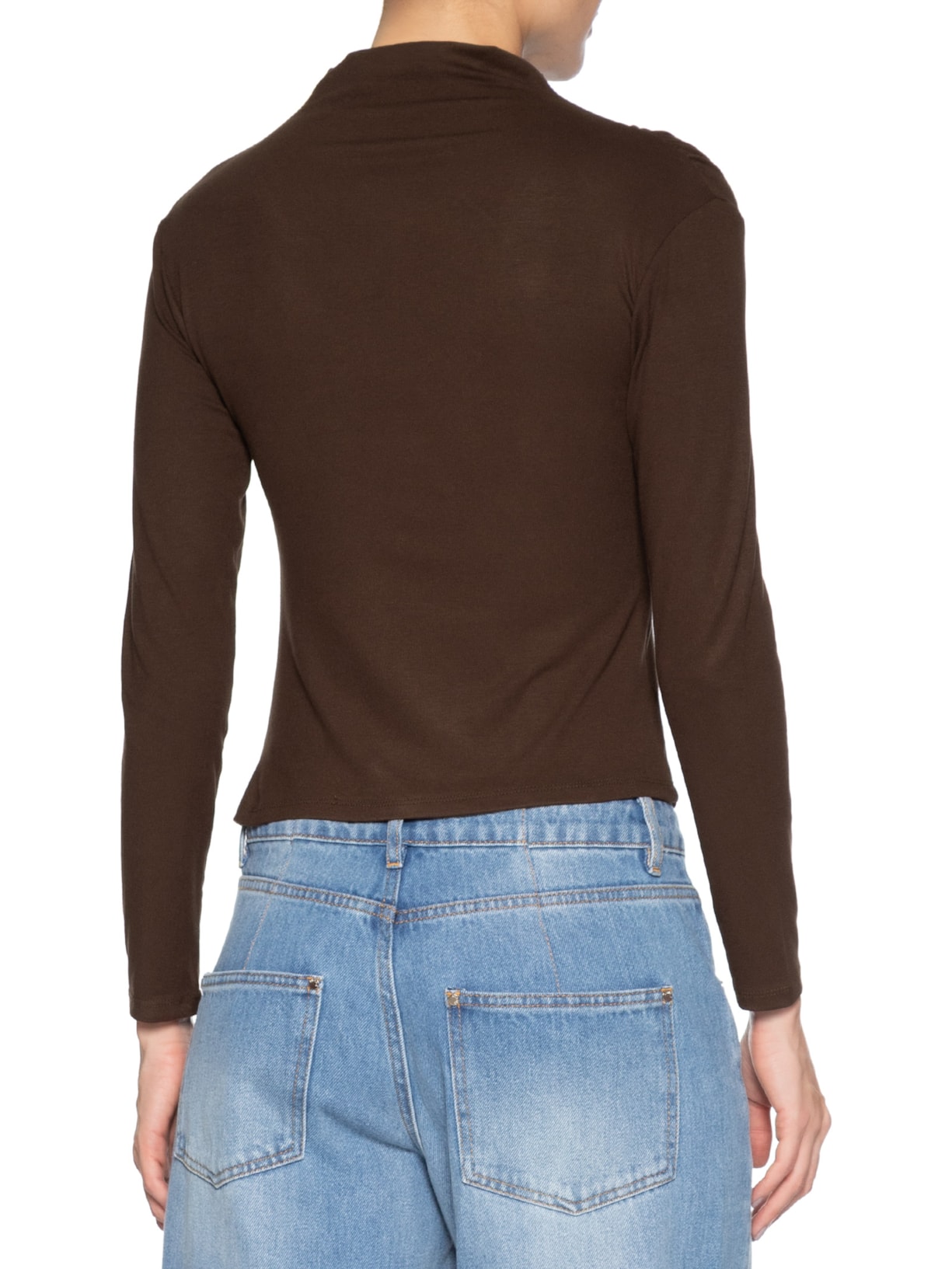 Blusa Feminina Gola Alta Manga Longa Marrom Basiq