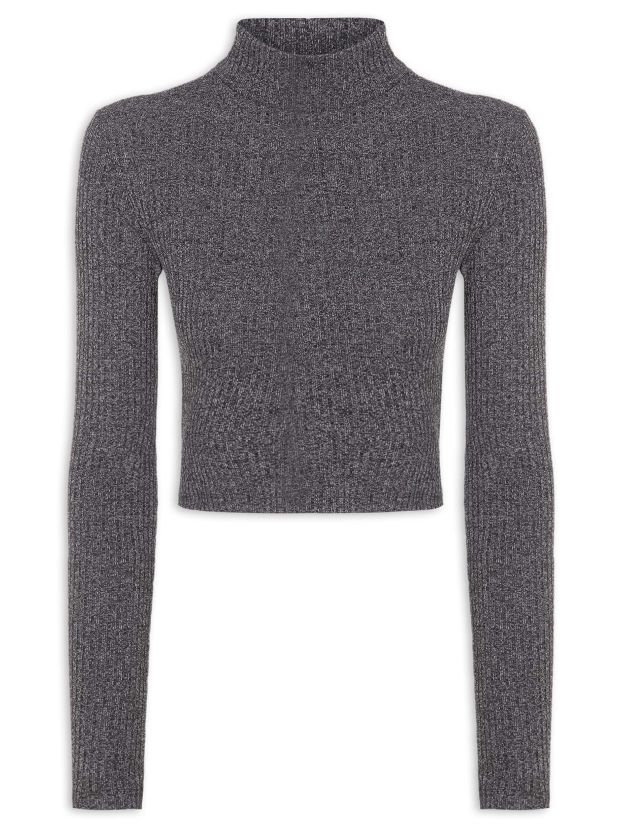 Blusa Feminina Gola Alta Manga Longa Mescla Cinza Animale