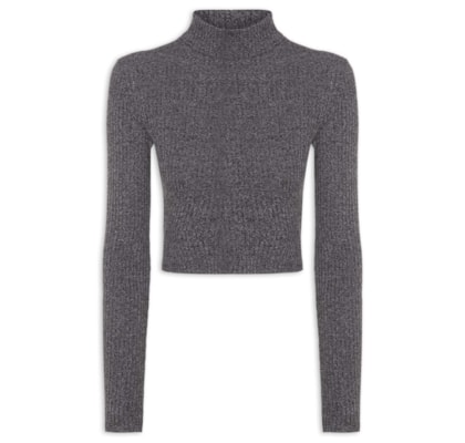 Blusa Feminina Gola Alta Manga Longa Mescla - Cinza