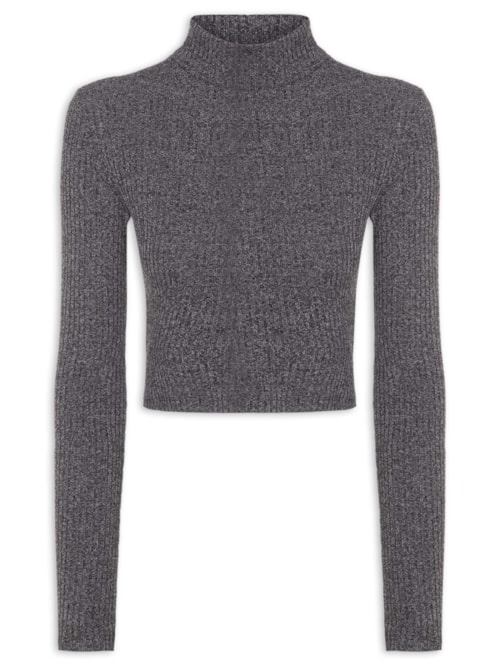 Blusa Feminina Gola Alta Manga Longa Mescla - Cinza