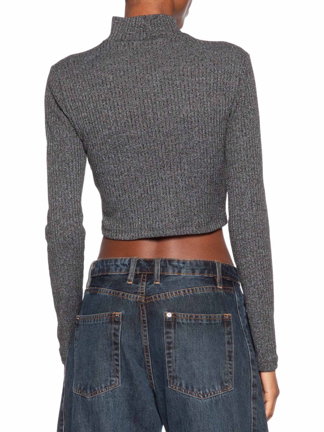 Blusa Feminina Gola Alta Manga Longa Mescla Cinza Animale