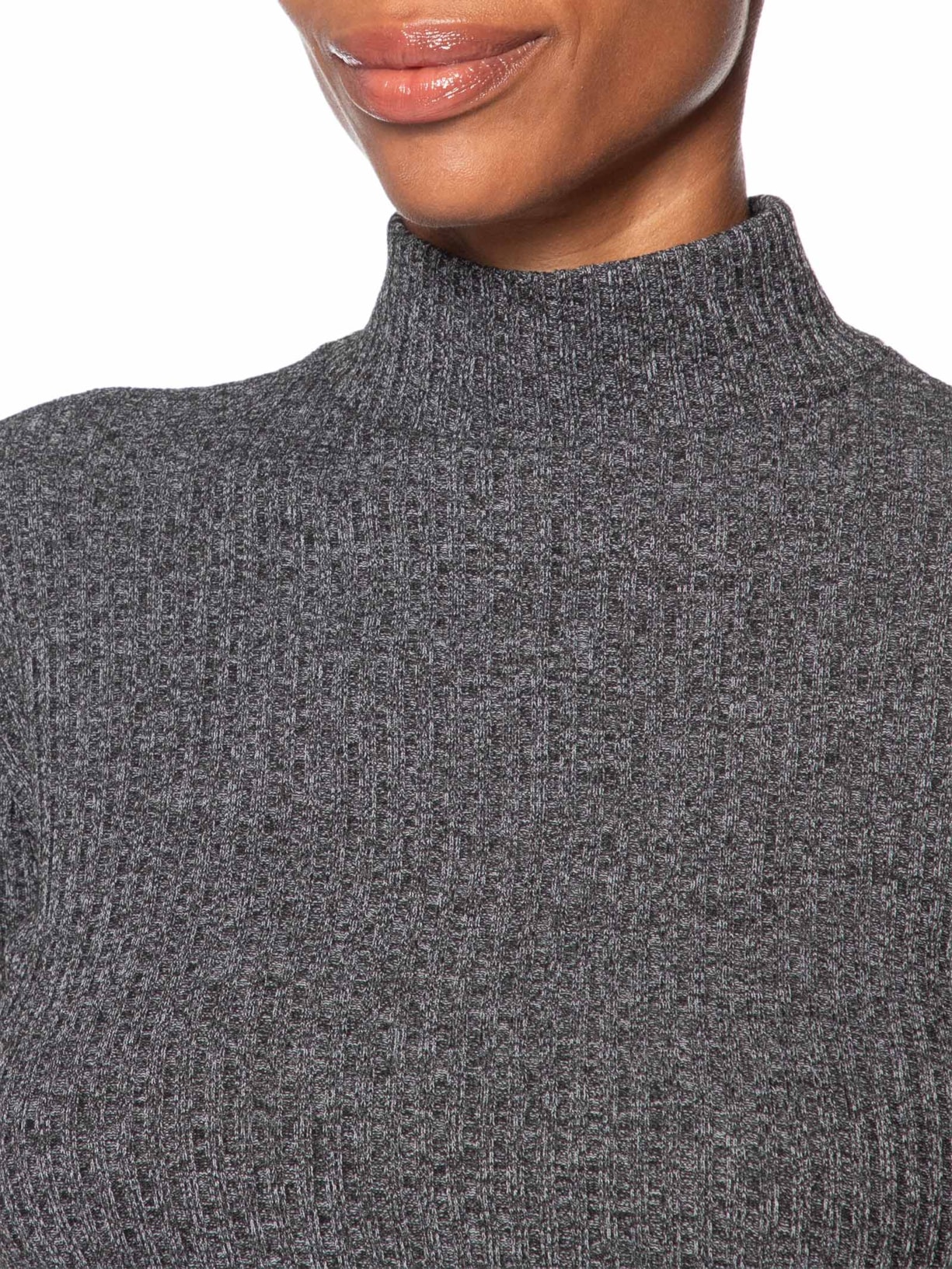 Blusa Feminina Gola Alta Manga Longa Mescla Cinza Animale