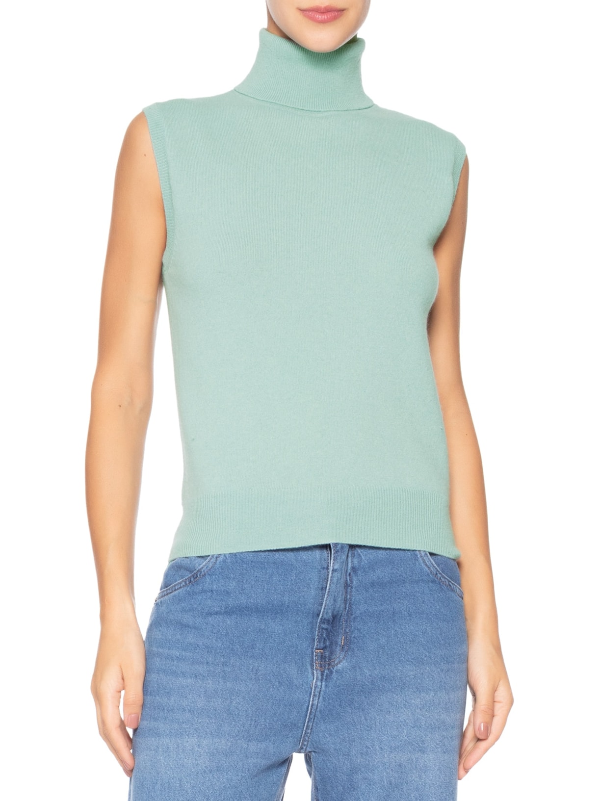 Blusa Feminina Gola Alta Puro Cashmere Azul '2Essential