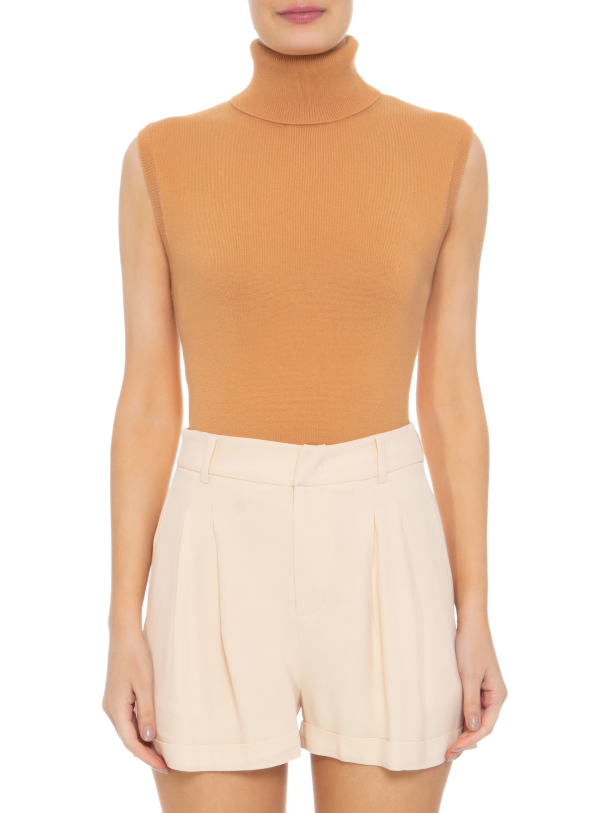 Blusa Feminina Gola Alta Puro Cashmere Marrom '2Essential