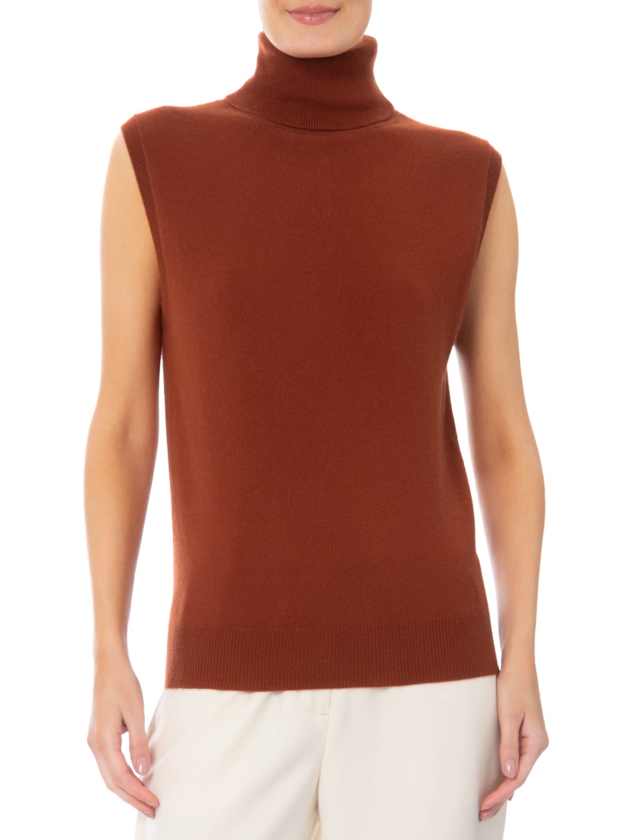 Blusa Feminina Gola Alta Puro Cashmere Marrom '2Essential
