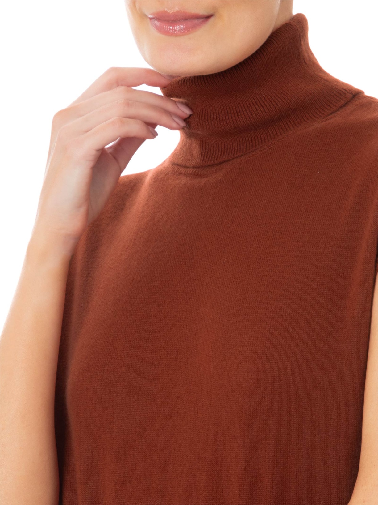 Blusa Feminina Gola Alta Puro Cashmere Marrom '2Essential