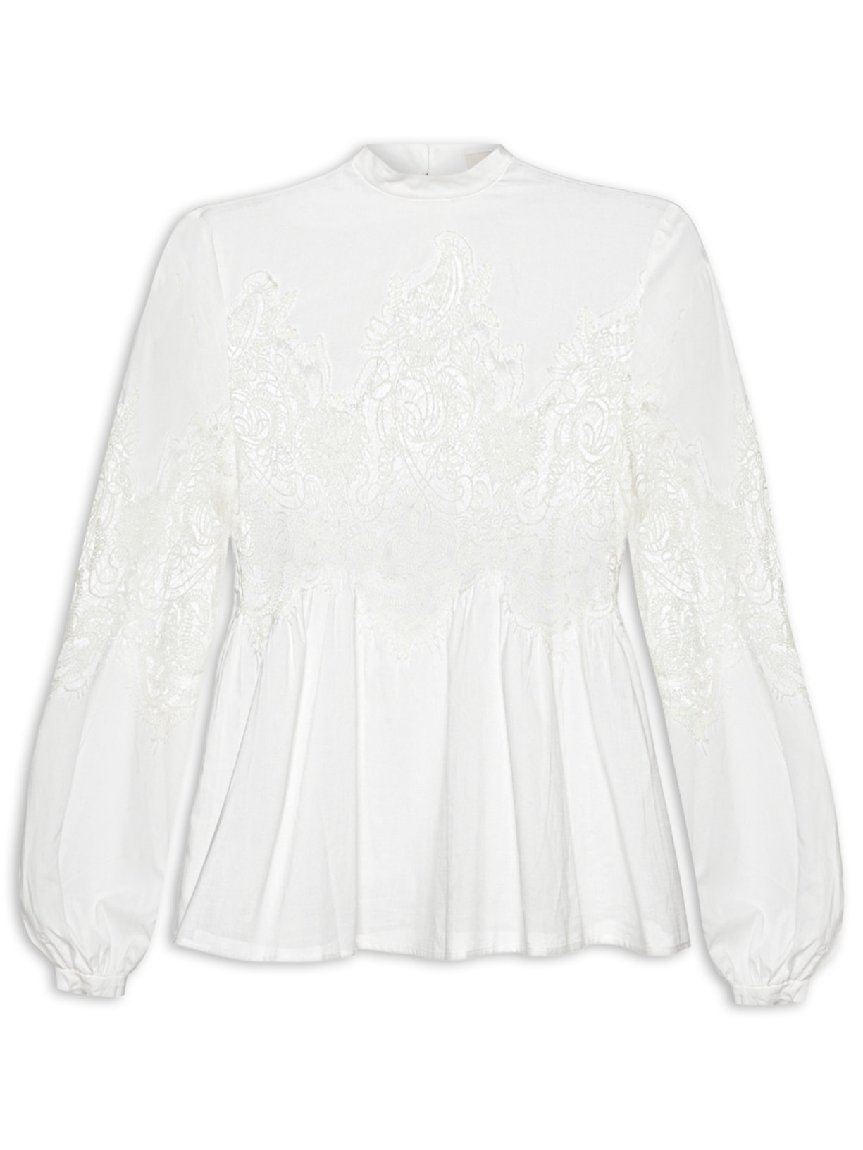 Blusa Feminina Gola Alta Renda Branco Animale