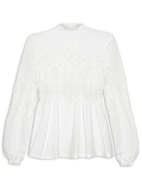 Blusa Feminina Gola Alta Renda - Branco