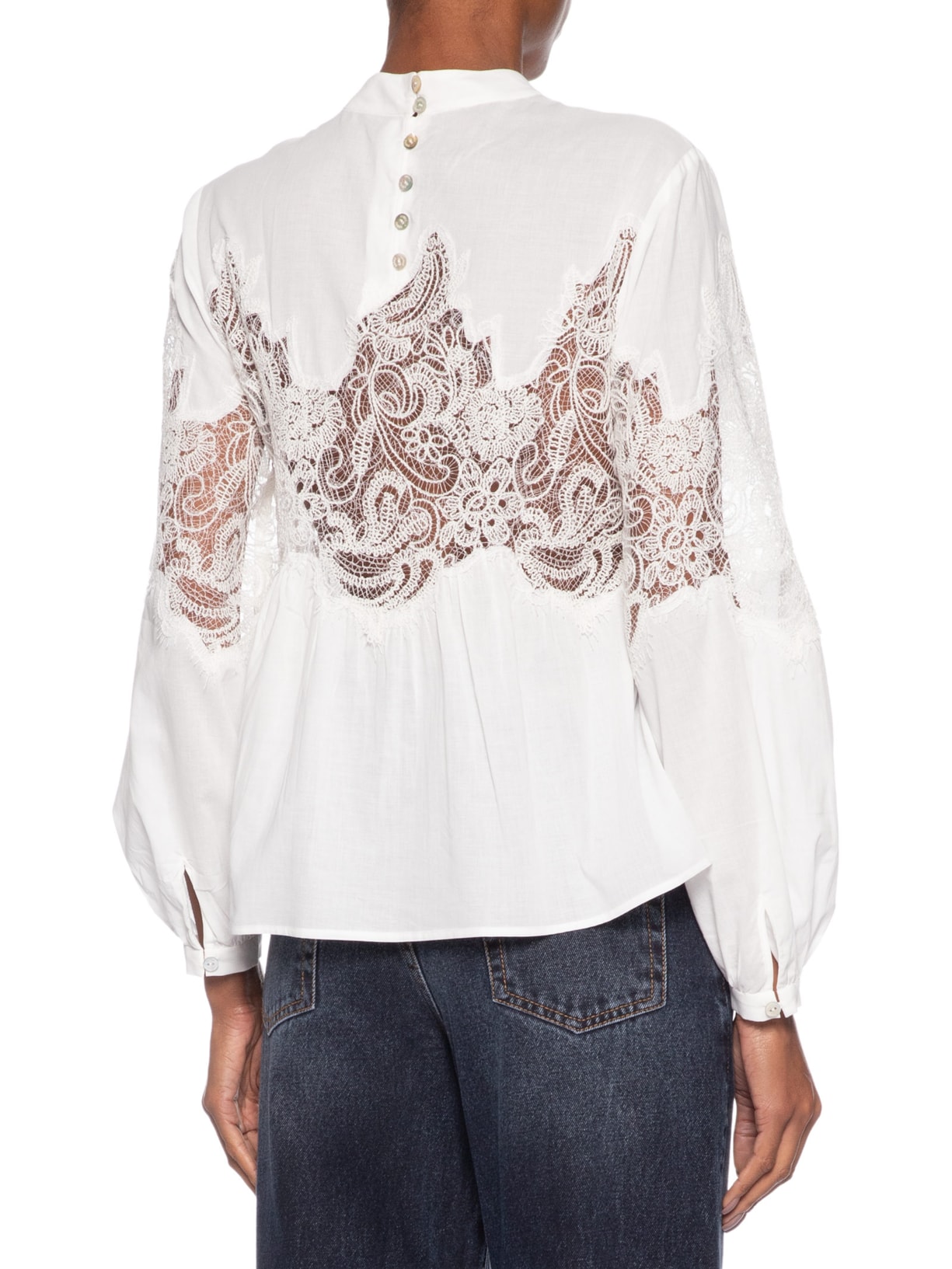 Blusa Feminina Gola Alta Renda Branco Animale