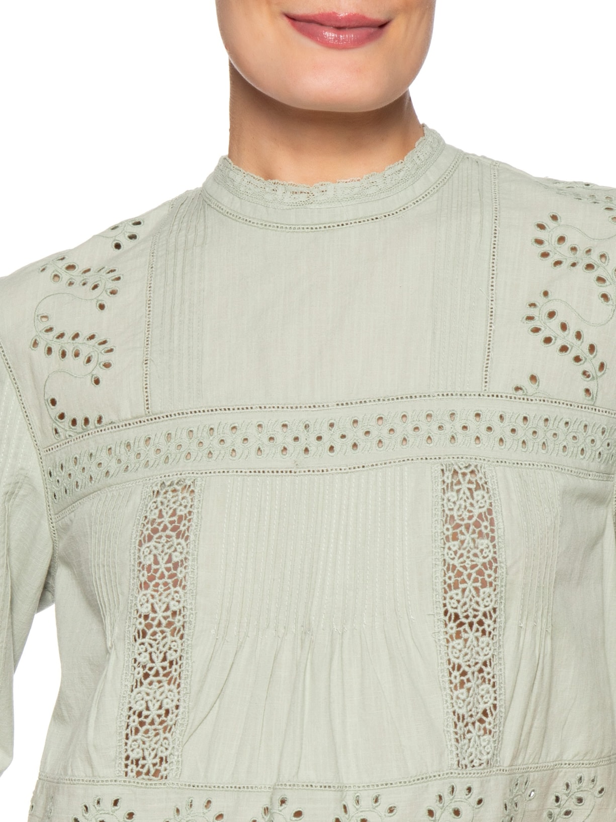 Blusa Feminina Gola Alta Rendinhas Colar Verde Animale