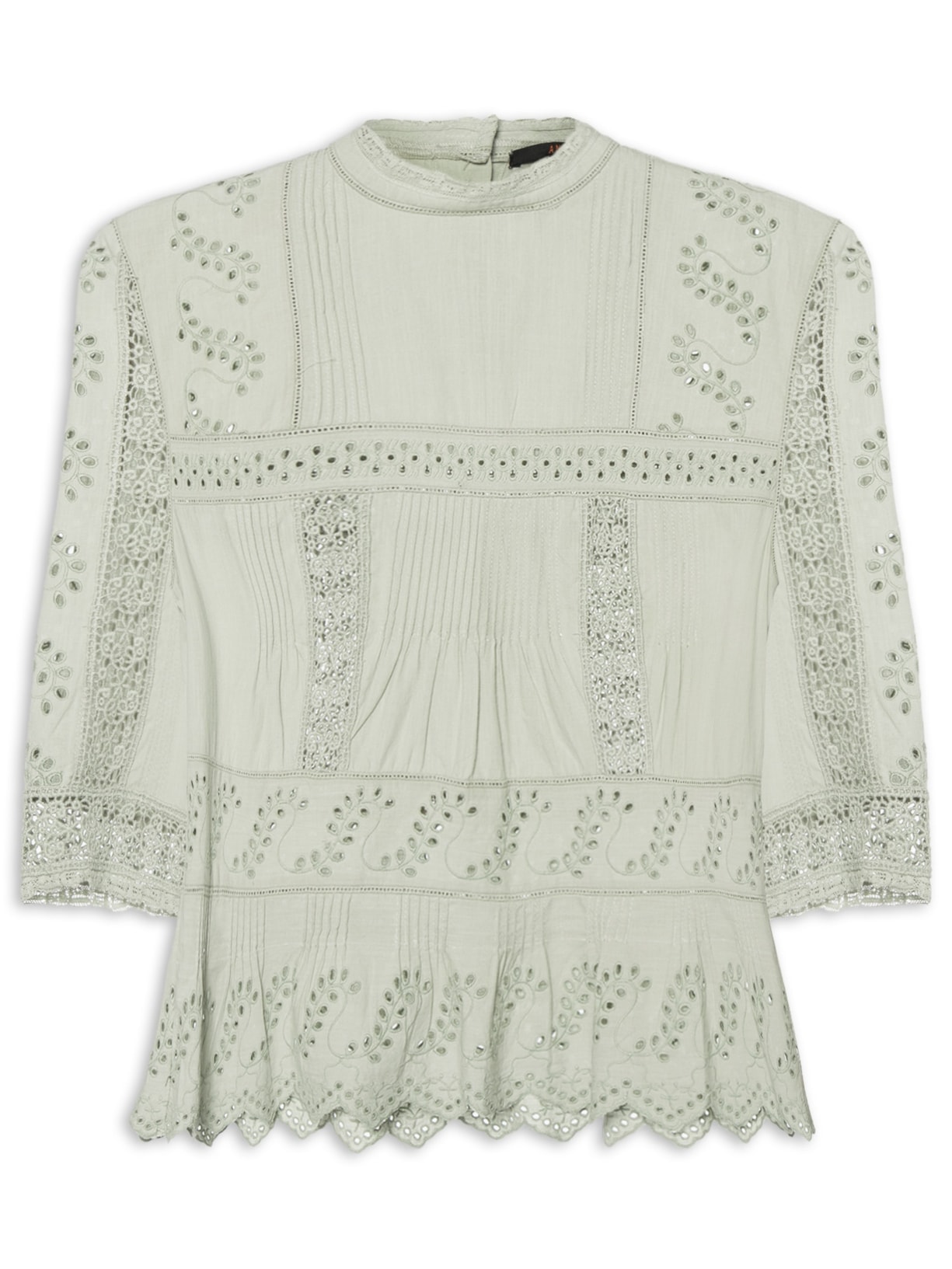 Blusa Feminina Gola Alta Rendinhas Colar Verde Animale