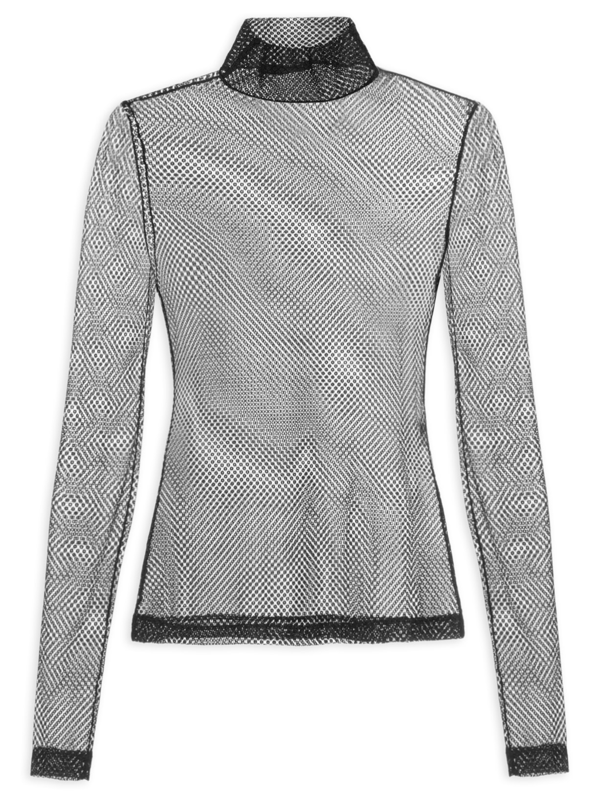 Blusa Feminina Gola Alta Tule Vazado - Preto