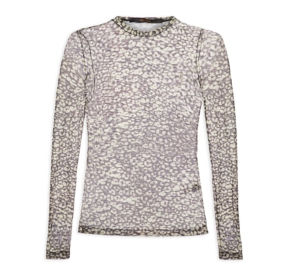 Blusa Feminina Gola Careca De Tule Onça - Verde