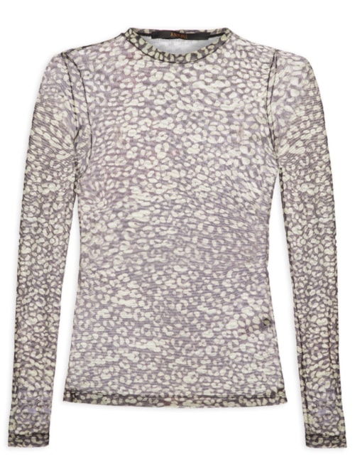 Blusa Feminina Gola Careca De Tule Onça - Verde